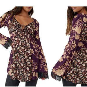 NWT FREE PEOPLE Odette Printed TUNIC - ESPRESSO COMBO